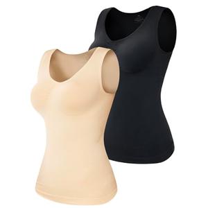 ATTLADY Shapewear Tank Tops for Women - Tummy & Waist Control Compression Camisole | Slimming Seamless V-Neck Body Shaper Vest, M