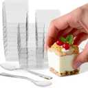 Exquisite Mini Dessert Cups with Spoons 200 pcs - 3.1 Oz Square Plastic Dessert Cups Disposable with Tasting Spoons 100 sets | Mini Parfait Cup | Appetizer Cup for Party
