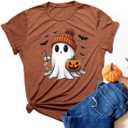 Halloween Shirts for Women Funny Graphic T-Shirts Fall Graffiti Tops (XL)