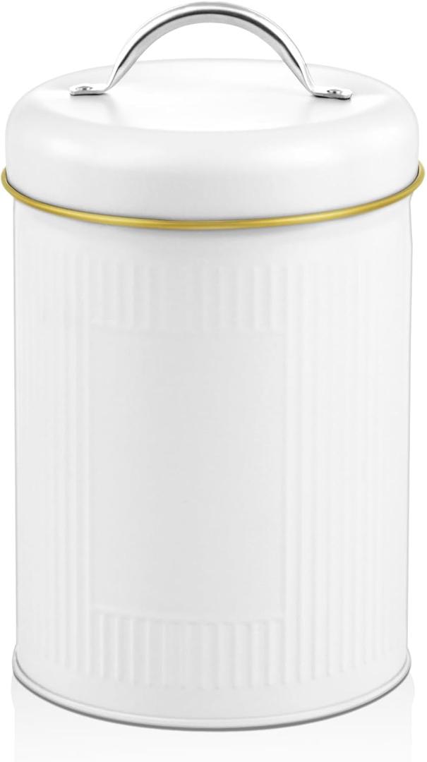 Farmhouse Coffee Canister Storage Container, 42 Oz Vintage Coffee Bean Airtight Jar with Lids, Food Tins with 12 Label Stickers, Kitchen Counter Pantry Organization for Candy Sugar Cookie Tea (White)