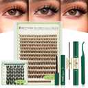 KEYYOU Brown Flaunt Lash Clusters Kit - Flora Volume D Curl Manga 8-16mm Spikes Lash Extension Kit Includes Bonus Bunny Black Lashes with Bond and Seal, Remover & Applicator for DIY at Home(CoCoa03)