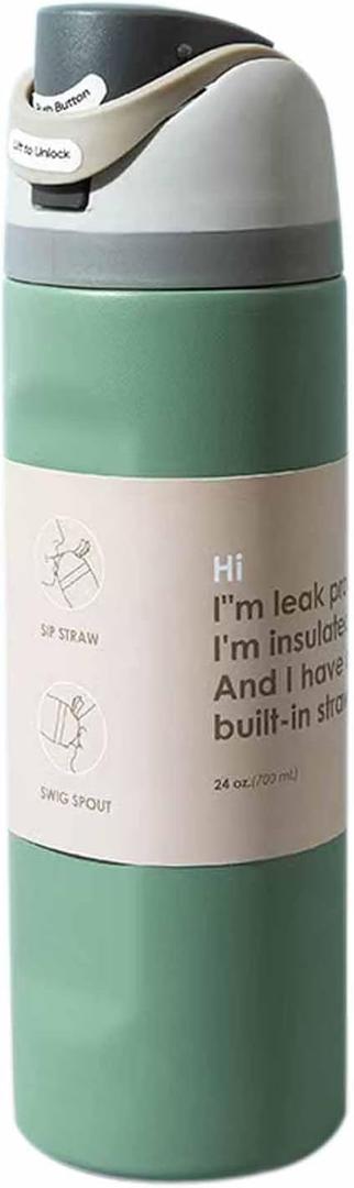 32 Oz Insulated Stainless Steel Water Bottle with Straw - Reusable Sports Bottle Suitable for Kids, School, Travel & Gym (green, 32Oz) (33.8 Ounces)
