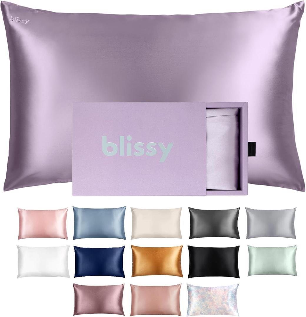 Blissy Silk Pillowcase - 100% Pure Mulberry Silk - 22 Momme 6A High-Grade Fibers - Silk Pillow Cover for Hair & Skin - Regular, Queen & King (Lavender, King)