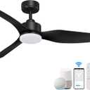 Hoenofly 48 Smart Ceiling Fans with LED Lights Remote,Quiet DC Motor,Dimmable,Outdoor Indoor Modern Ceiling Fan Controlled by WIFI Alexa App,3 Black Blades for Bedroom Living Room Patio Porch