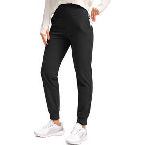 SANTINY Women's Fleece Lined Joggers Water Resistant High Waisted Thermal Sweatpants Winter Pants Hiking Running Pockets (Medium, Black)