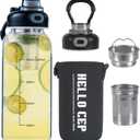 34oz tea bottle with infuser - Large Capacity Glass Water Bottle, With Time Mark, Stainless Steel Tea Strainer,Sleeve, BPA Free,For hot or cold drinks, coffee, tea and water