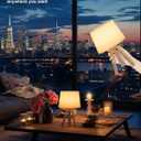 UMEXUS Cordless Table Lamp, Rechargeable Battery Powered, Timer & Dimmer & Remote Control & Color-Changing, Fabric White Shade, Small Tripod Lighting Patio Bedroom Living Room Home Office