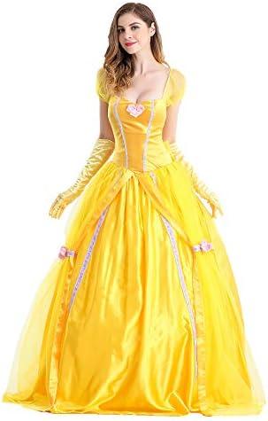 Qubskry Princess Beauty Costume for Women, Girl Princess Belle Dress up Ball Gown, Halloween Costume Adult XXL