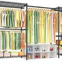 Ulif E10 Clothes Rack（With Stretchable Hanger Rod）Freestanding Clothing Racks for Hanging Clothes，Adjustable Closet Organizer System，Portable Garment Rack 73-97"W x 15" D x 72" H，Max Load 800LBS，Black