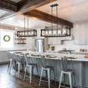Farmhouse Kitchen Island Lighting, 5-Light Dining Room Light Fixture Over Table, Rustic Wooden Rectangle Chandelier, Pool Table Pendant Light Fixtures with Clean Glass Shade