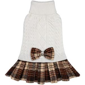 KYEESE Dog Sweater Thick Dogs Clothes with Bowtie Soft Turtleneck Pet Sweater Dress Comfy Knitwear Dog Sweaters for Small Dogs Girl Warm Pullover Pet Coats Stretchy Cat Sweaters, White, XL