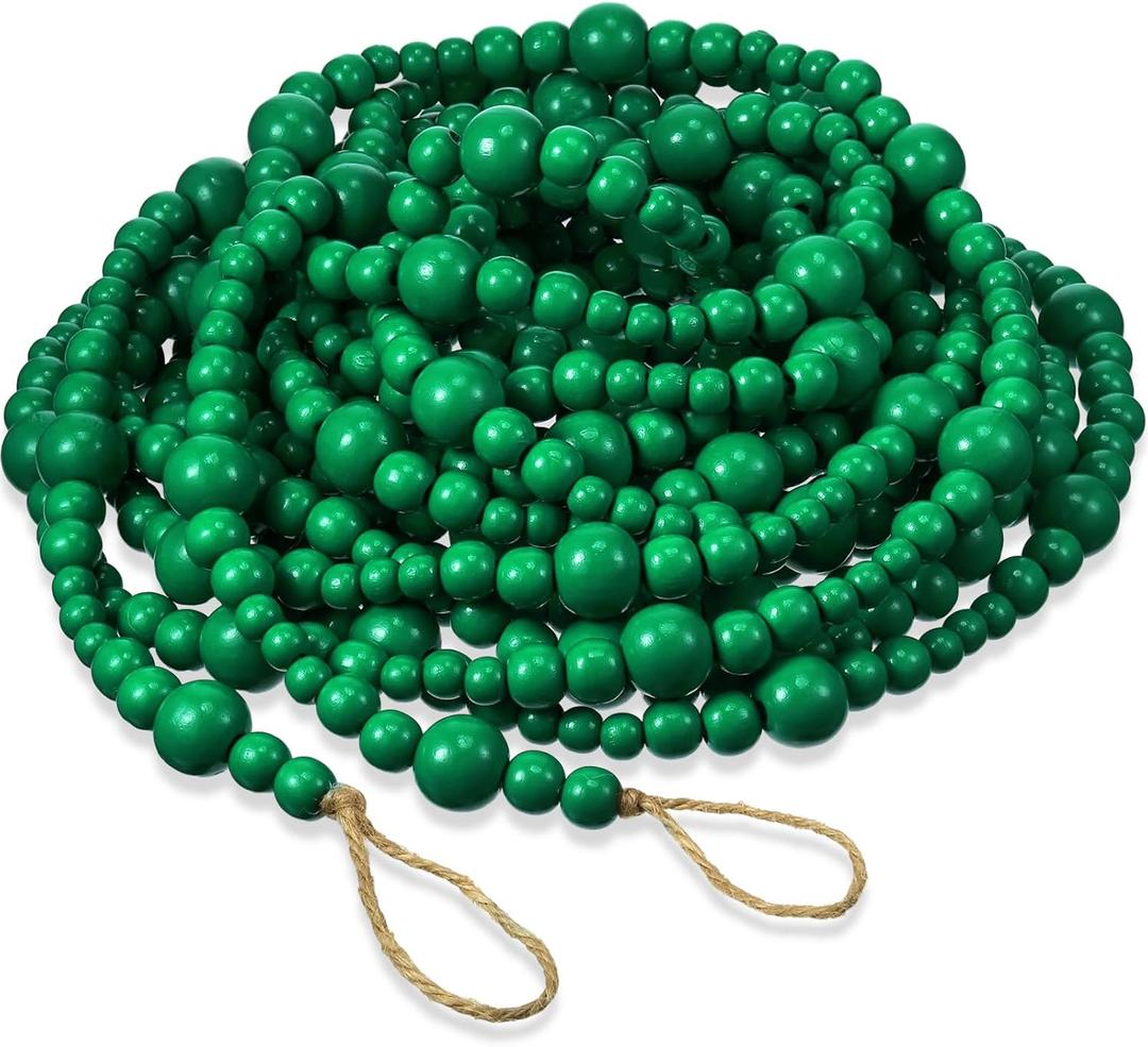 Giegxin 32.8 Feet Wooden Bead Garland Rustic Boho Wood Bead Garland Decor Rustic Wall Hanging Ornaments for Holiday Spring Farmhouse Party Decoration(Green,1 Pcs)