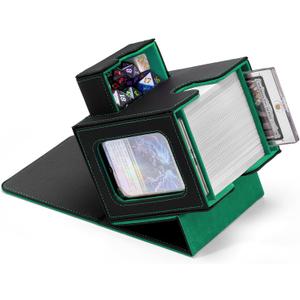 MTG Commander Deck Box with Dual Commander Display, Patented Card Deck Box Fits 100 Double-Sleeved Cards, MTG Card Case with Dice Tray, 2 Dividers, 2 Magnetic Holders, Black & Green