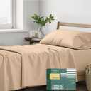 THREAD SPREAD 100% Organic Cotton Sheets Twin Size - 3 PC Organic Cotton Twin Size Percale Weave Sheet Set, Soft, Cooling, Crisp & Breathable, 16" Deep Pocket Bedding Set for Dorm Room - Taupe