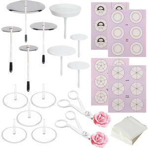 Woohome 17 PCS Flower Nails Cake Decorating Supplies Includes 4 Size Cake Flower Nail and 9 PCS Plastic Cake Flower Nail, Flower Lifters, Cake Flower Scale Sticker for Icing Flowers Decoration