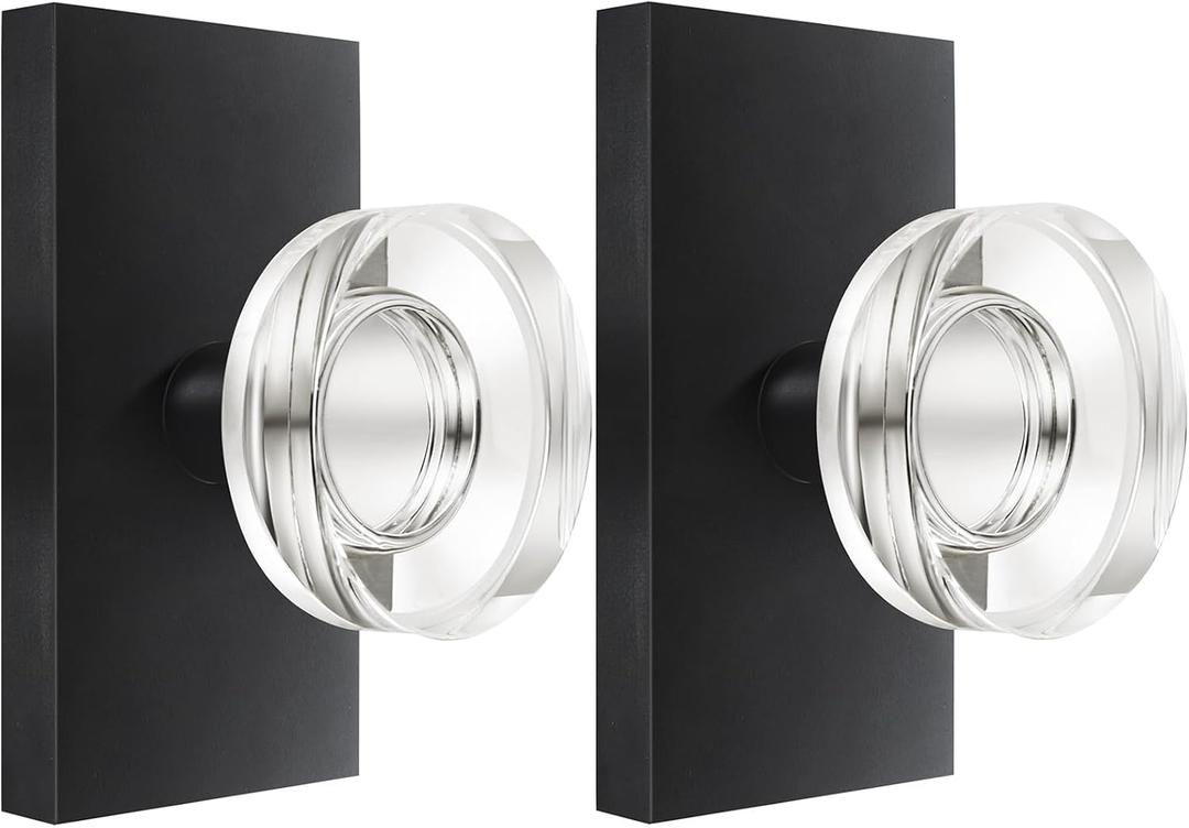 Glass Dummy Door Knob Interior Crystal Dummy Door Handles for Bifold Closet Matte Black, 2 Pack