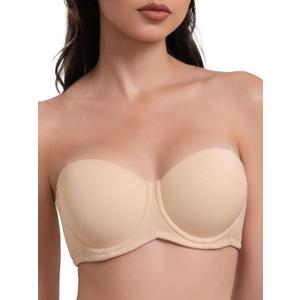 Women's Strapless Bra Multiway Lift Padded Underwire Bra Anti Slip Full Coverage Convertible Brassie (34A, Nude)