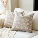 Floral Throw Pillow Covers 24x24 Farmhouse Block Print Pillow Covers Decorative Pillow Covers Couch Pillows for Living Room Vintage Accent Sofa Pillows Set of 2, Taupe Grey