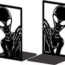 Peacoblue Metal Bookends for Shelves, Modern Decorative Heavy Duty Study Book Ends Stoppers for Office, Desk, Shelf, Room 4.7"x3.5"x7.9" Cast Iron Simple Tall Bookends 1 Pair (Aliens)