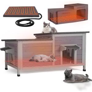 GUTINNEEN Heated Cat House Outdoor Cat House Insulated Large Weatherproof Feral Cat Shelter with Heated Pad, Insulated All-Round Thermal Liner, Chewproof Cable for 1-4 Cats (Winter-Ready)
