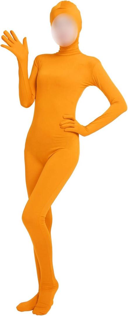 Girls' Women's Full Body Open Face Spandex Unitard Mask Zentai Costume Bodysuit (Medium, Orange)