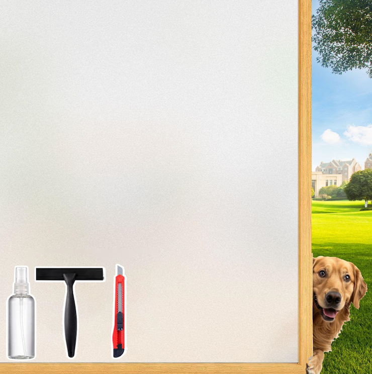 Frosted Glass Window Film Decorative with Reference Cutting Line, Bathroom Window Privacy Film for Glass Windows Cover, Static Cling, Removable, Reusable, Anti-UV, Anti-Glare, 29.5" x 78.7"