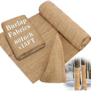 Buryeah 80 Inch x 15 ft Burlap Fabrics Roll Natural Burlap Tree Wrap Winter Garden Frost Plant Protection Blankets Cloth Weed Barrier Fabric Jute for Outdoor Trees Shrubs Craft Home Party Decor