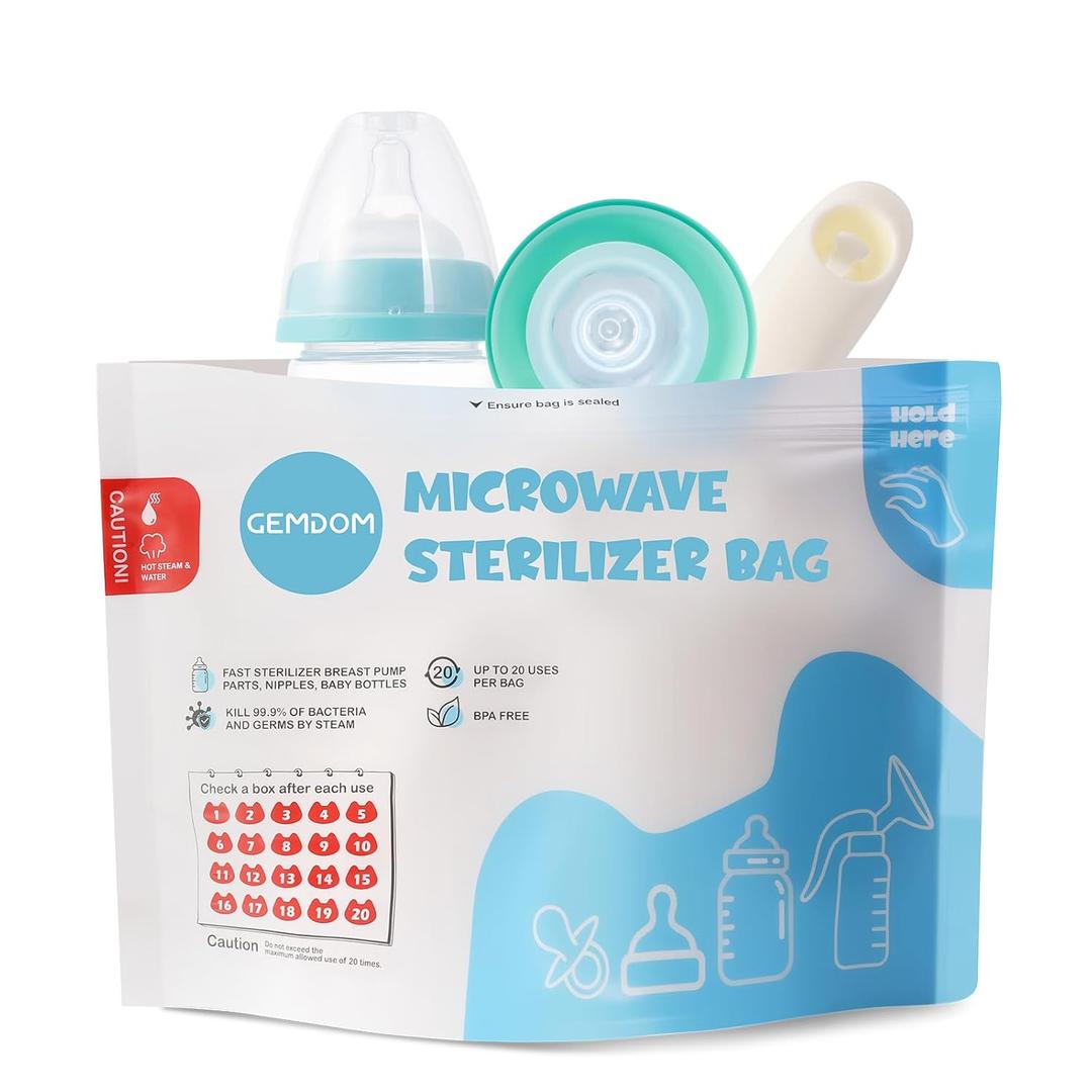 15 Pack Microwave Steam Sterilizer Bags Plus, Large Size for Baby Bottles Soothers, Teethers, Breast Pump Parts, Training Cups and Accessories, 20 Uses Per Bag, Baby Travel Essential