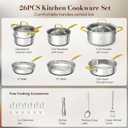 Stainless Steel Cookware Set, Tri-Ply Pots and Pans Set, 26 Piece Kitchen Cooking Utensils Set with Lids, Gold Grip Handles, Induction, Oven, Non-Toxic, Dishwasher Safe, Professional Chef Quality