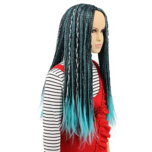 karlery Kids Girls Long Braid Blue and Black Mixed Wig Anime Costume Party Wig