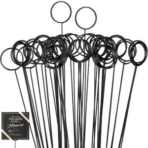 Hotop 30 Pcs Floral Card Holder Pick Metal Wire Flower Place Card Stick 13.4 in Picture Photo Memo Holder Round Floral Gift Stick Clip for Centerpiece Table Wedding Baby Shower Party Favor (Black)