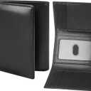 Genuine Leather Trifold Wallet for Men, Rfid Blocking Tri fold Mens Wallets with ID Window (Black)