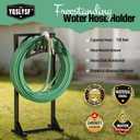 YQSLYSF Garden Hose Holder, Water Hose Stand with 4 Stake and 2 Tool Hooks, Heavy-Duty Metal Hose Storage Holds 150Ft, Freestanding Hose Hanger Rack for Outside, Yard, Lawn, Farm