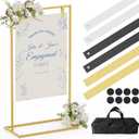 HzTinT Wedding Sign Stand, Adjustable Wedding Welcome Sign Stand with Carry Bag, Leather Hanging Straps, 8 Floor Pads - Gold Easel Stand for Seating Charts & Wedding Decor