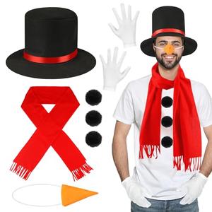 Beipegin 7 Piece Snowman Costume Adult,Snowman Outfit Snowman Scarf Hat Carrot Nose Gloves Pom Pom Balls Winter the Snowman Costume Christmas Fancy Dress for Women Men