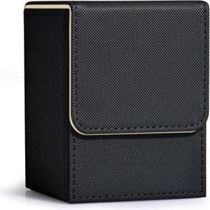 ZLCA Card Deck Box for Trading Cards, MTG YuGiOh Deck Case Holds 100+ Single Sleeved Cards, PU Leather Magnetic Card Storage Box Fits for TCG CCG Magic Game Cards (Black& Gold)