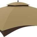 Tanxianzhe Replacement Canopy Top Double Tiered Canopy Cover Roof with Air Vent ONLY FIT for Lowe's Allen Roth 10'x12 Gazebo #GF-12S004B-1 (Khaki)