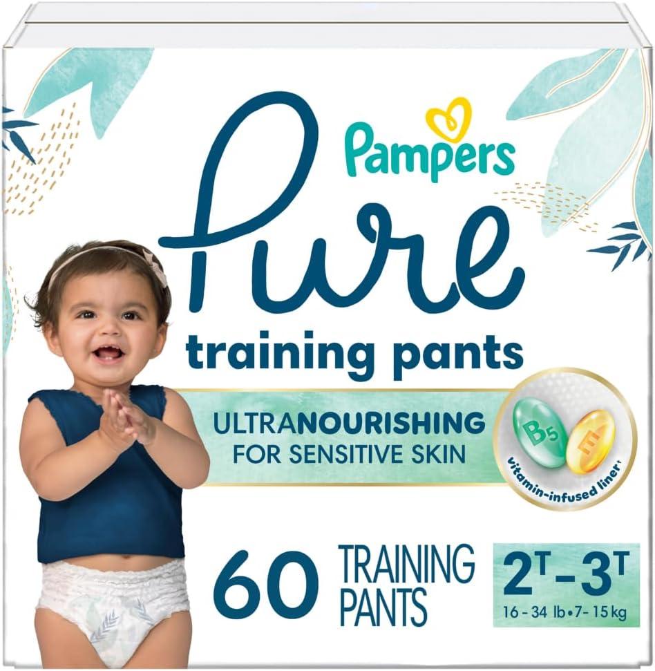 Pampers Pure Protection Training Underwear, Unisex, Size 2T3T, 60 Count, Premium, Hypoallergenic, Soft, Absorbent