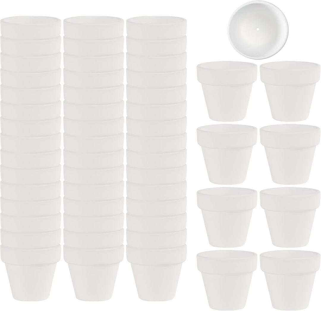 Fcacti 54 Pcs Small Mini White Clay Pots 2.1'' Terracotta Pot Clay Ceramic Pottery Planter Cactus Flower Pots Succulent Nursery Pots- Great for Window Boxes, Cactus, Plants, Crafts, Wedding Favors