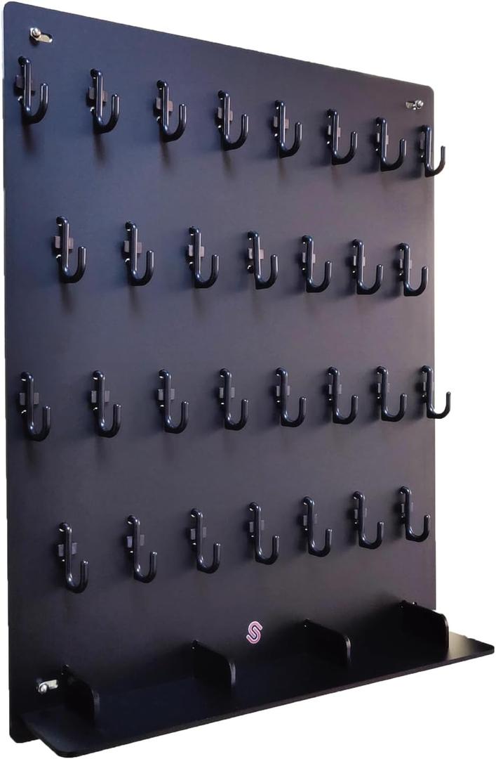PROSPACE P0004 Acrylic Key Hooks Upgrade Thick Buckle 14 3/4W x 18 3/4L Wall-Mounted Key Hanging Board with 30 Hooks for Garage, Car Dealer, Office, Hotel, Real Estate (Matte Black with Pallet)
