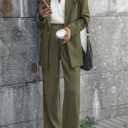 KIRUNDO Women Suits 2 Piece Set Business Casual Dressy Oversized Blazer Jacket and Wide Leg Dress Pantsuits Formal Outfits(Army Green, Large)