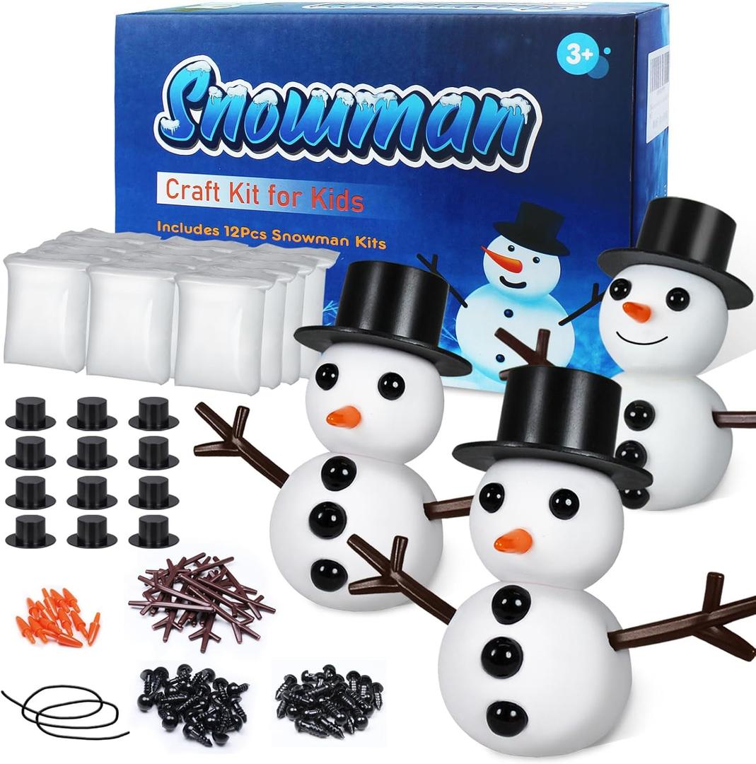 BANBBUR 12 Pack Snowman Crafts for Kids Snowman DIY Kit, Build a Snowman Kit Molding Clay Christmas Crafts,Xmas Gift Christmas Stocking Stuffers for Kids
