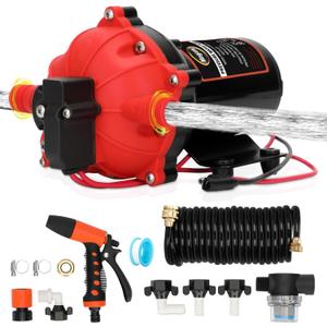 12V Washdown Pump Kit with 7.5 GPM & 80 PSI,RV Fresh Water Pump,Five Chamber Self-Priming Diaphragm Pump with Heavy Duty Pressure Switch,Nozzle & Filter  Ideal for Boats, RVs, Yachts & Campers