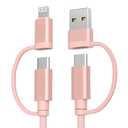 Basesailor for MacBook Pro 4 in 1 USB C Cable 6.6ft,60W Fast Charging Multi Charger Cord with USBA Adapter/iOS/TypeC for MacBook 2024 2023 2022 Air M4 M3 M2,Samsung A55,Z Flip Fold,iPhone 17 16 15 Max (Pink)