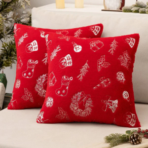 MIULEE Christmas Red Pillow Covers Set of 2 Snowflakes Decorative Throw Pillow Covers 18x18 Inch Soft Plush Faux Wool Pillow Covers Farmhouse Couch Pillows Home Decors for Sofa Livingroom Bed