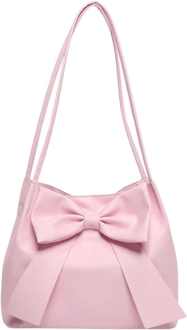 Verdusa Women's PU Leather Shoulder Tote Bags Bow Satchel Purses (Pink)