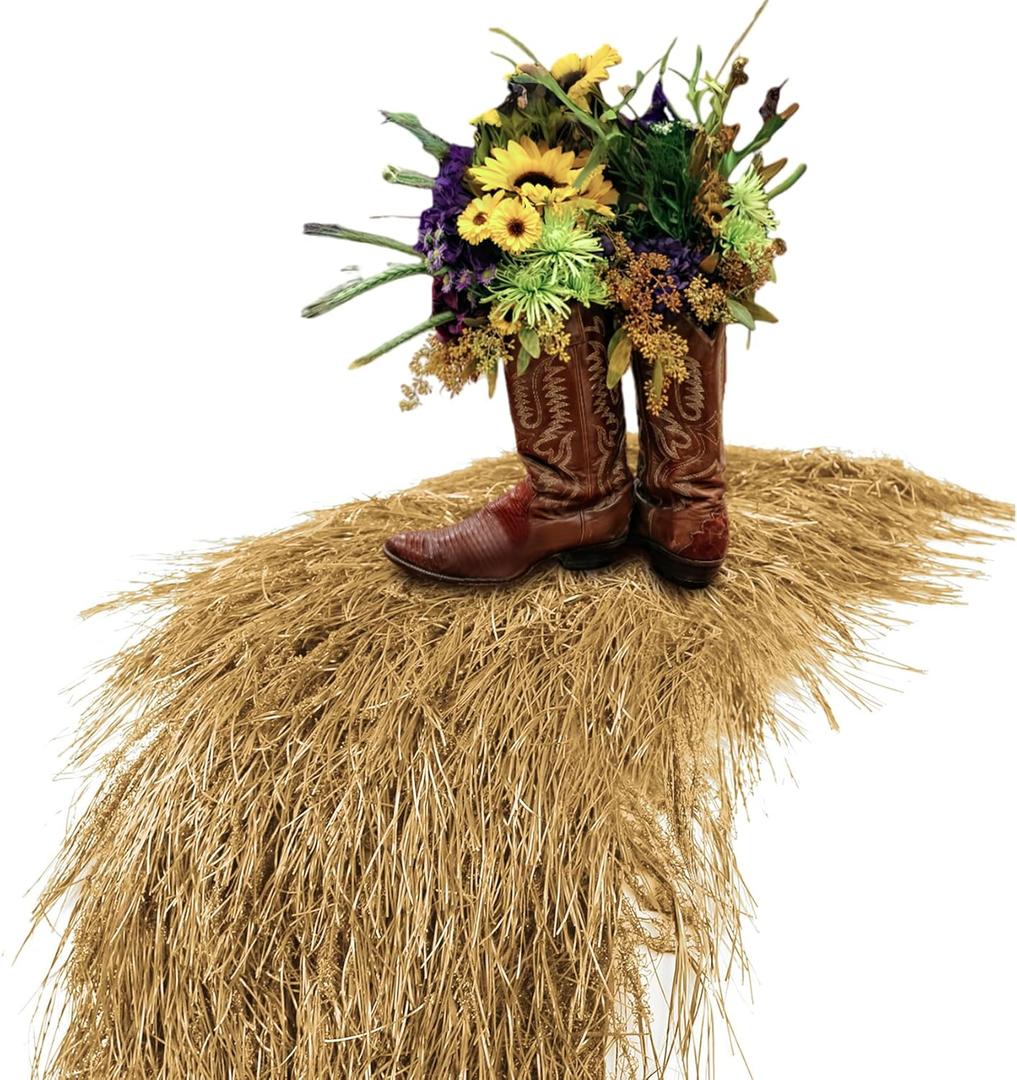 XLX TURF Fake Thatch Hay Table Runner 36 Inches - Realistic Artificial Straw Grass for Western Cowboy Party, Easter Decorations, Tiki Bar, Farm Jungle Theme Birthday Centerpiece, DIY Crafts