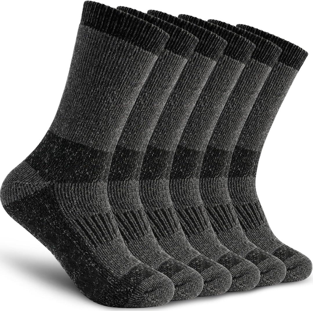 Time May Tell Mens Merino Wool Hiking Cushion Socks Thermal Warm Crew Winter Boot Socks Pack (2/4 Pair,6-13 Size) (Gray)