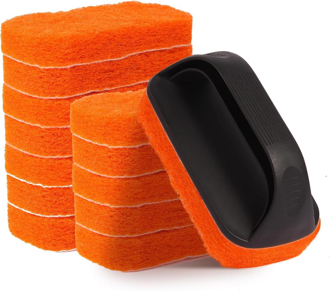 14-Piece Griddle Cleaning Kit for Blackstone and Camp Chef, Non-Scratch Scouring Pads for Cleaning Kitchen, Bathroom, Flat Top Grill Cleaning Kit with 13 Griddle Scrubber Pads with 1 Upgraded Handle