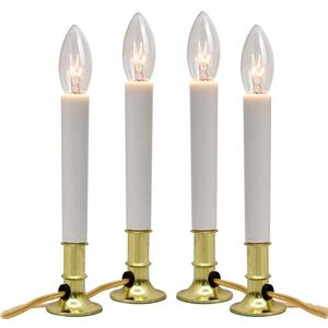 4 Pack Christmas Electric Window Candles Lamps with Gold Plated Base, Christmas Window Candles with 7 Watt C26 Clear Bulbs, Plug in Window Candle Lights for Wedding Home Church Decor, On/Off Switch